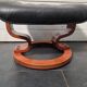 Footrest / Black leather and wood pouf - Stressless