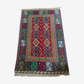 Turkish Kilim carpet , woven by hand in pure wool, 200x125cm