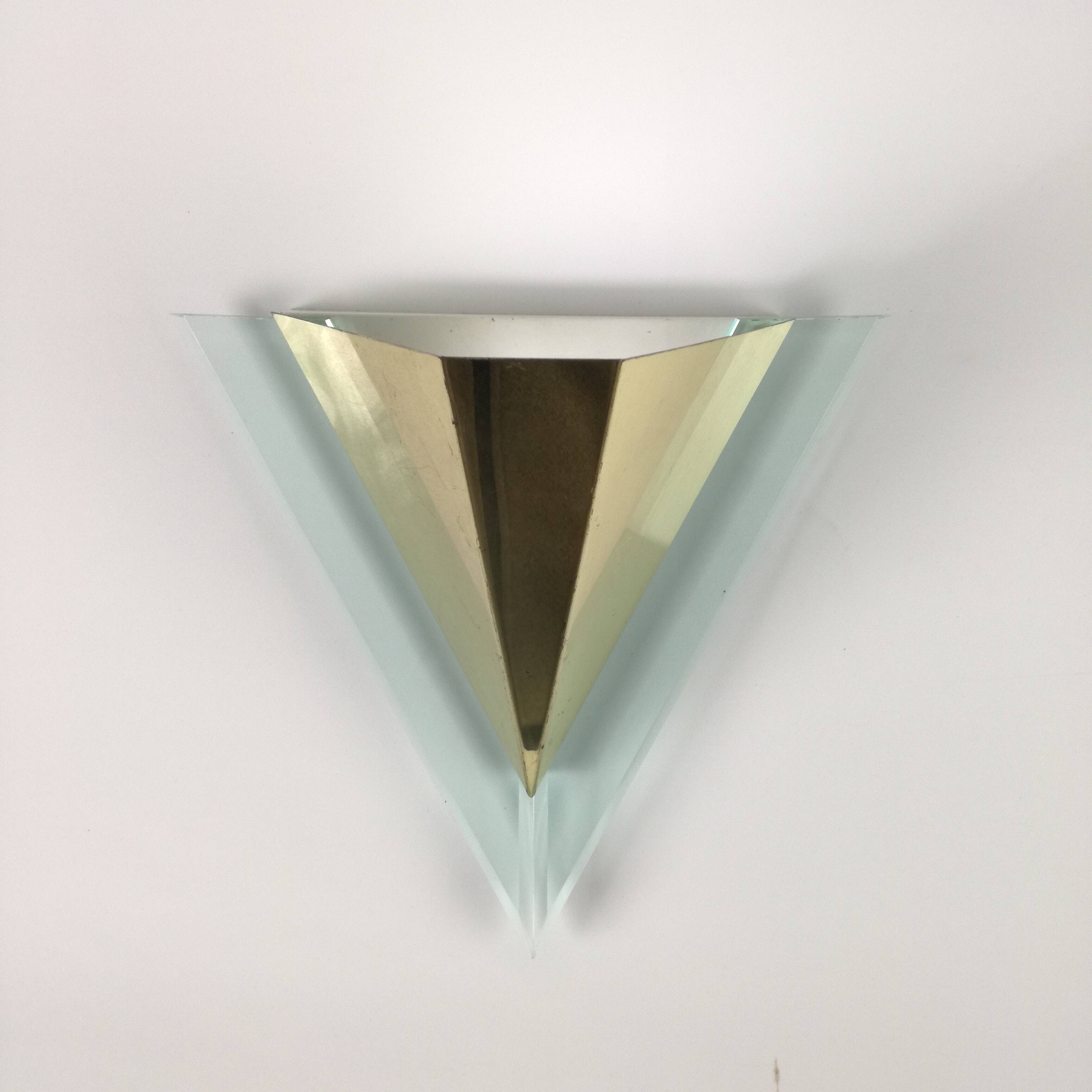 Post modern triangular brass wall light, 1990