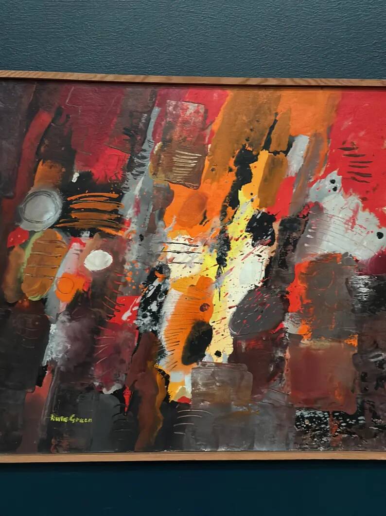 Original Swedish Oil on Panel – “Composition” by Kulo Green (1913–1972) – Signed – Vintage & Framed