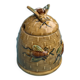 Slush beehive and bee honey pot, enameled ceramic
