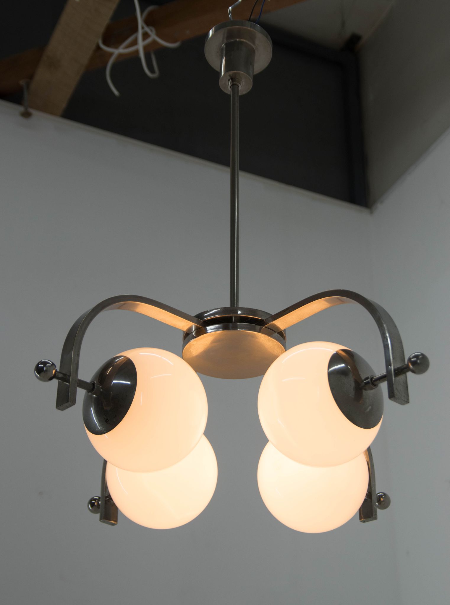Bauhaus nickel-plated chandelier, 1930s