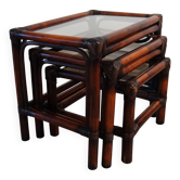3 Vintage Nesting Tables in Bamboo and Smoked Glass, 1960s