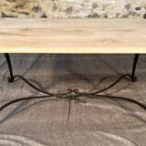 Table basse en fer forgé et plateau en chene brut