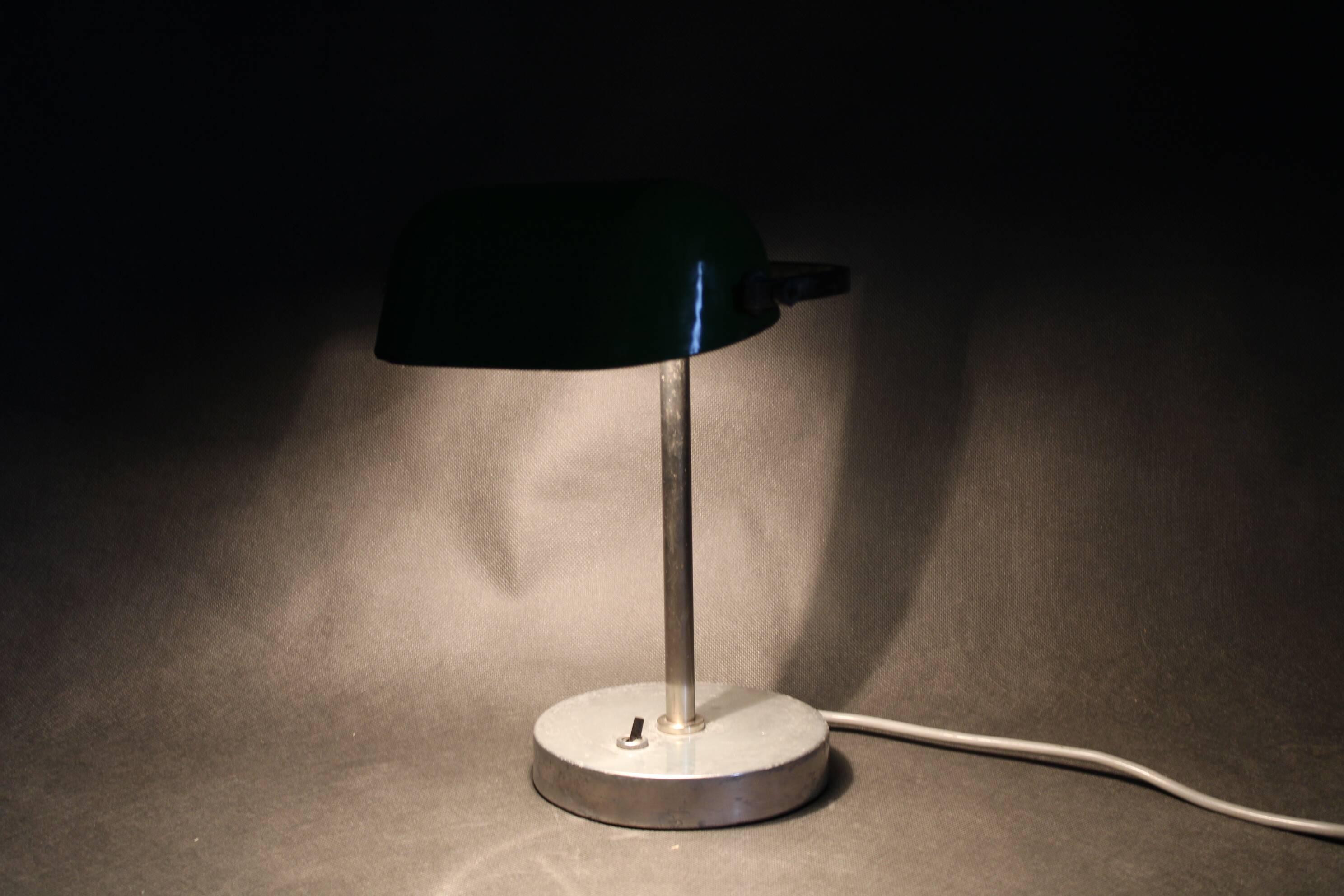 1940s Art Deco Nickel Banker Table Lamp, Czechoslovakia