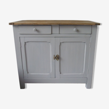 Small vintage Parisian buffet patinated pearl gray, wooden top.