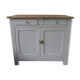 Buffet parisien vintage patiné gris perle, plateau bois.