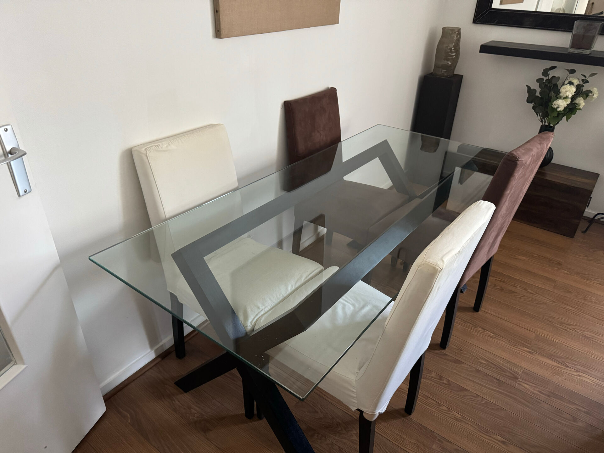 Habitat glass and wood dining table with 4 matching chairs.