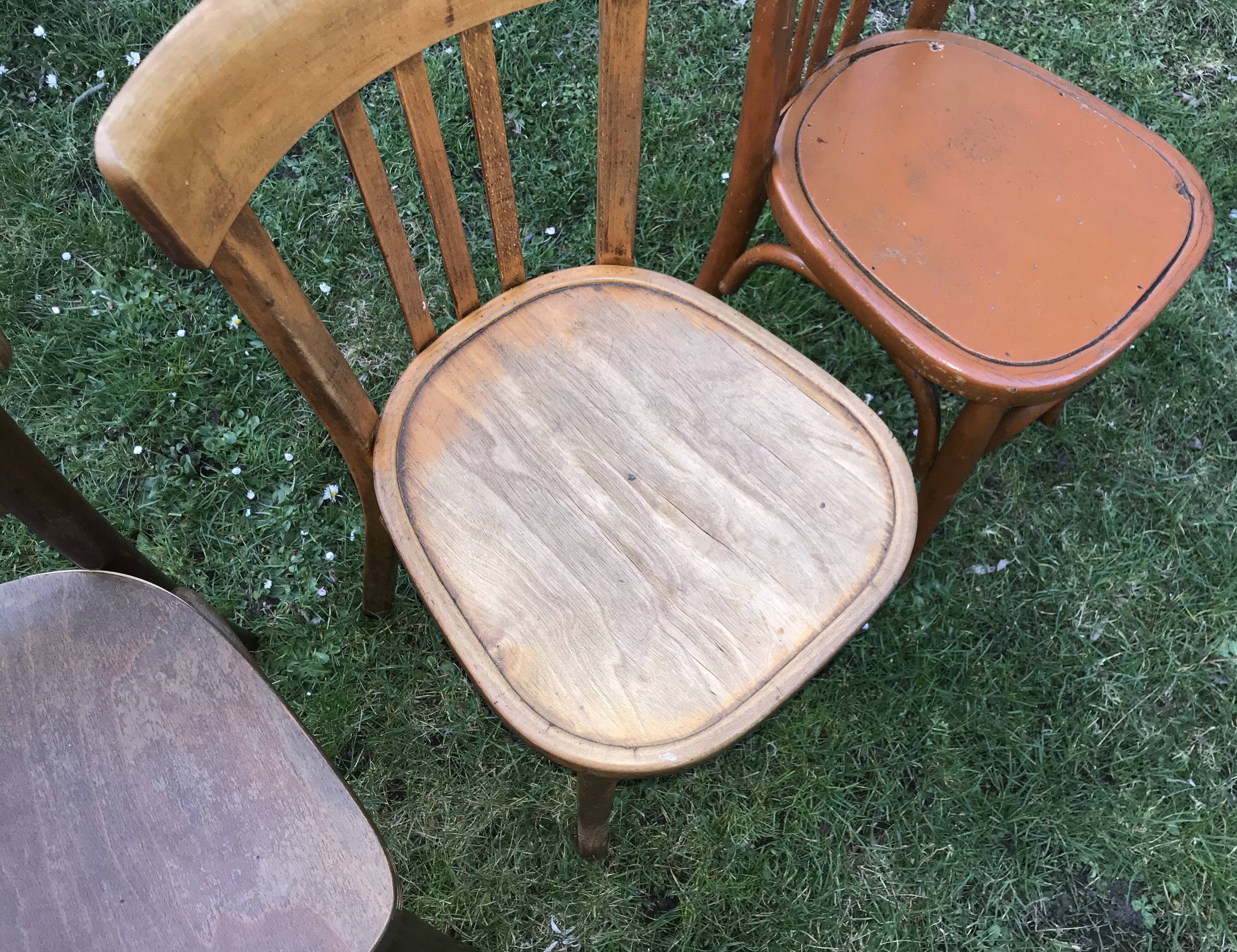 Series of 4 mismatched bistro chairs