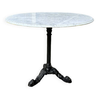 Table à manger en marbre gris et fonte de fer noire ⌀ 90 cm