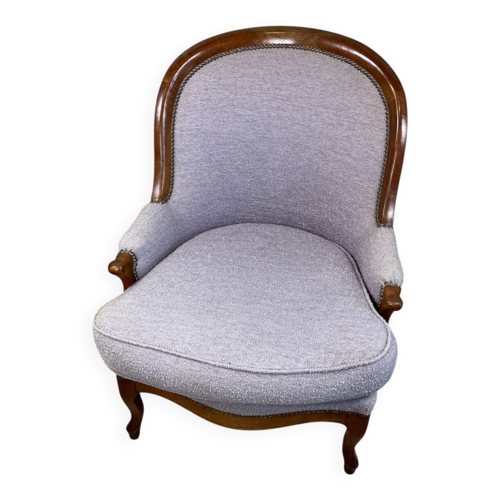 Fauteuil Louis Philippe  en bois et tissu lilas