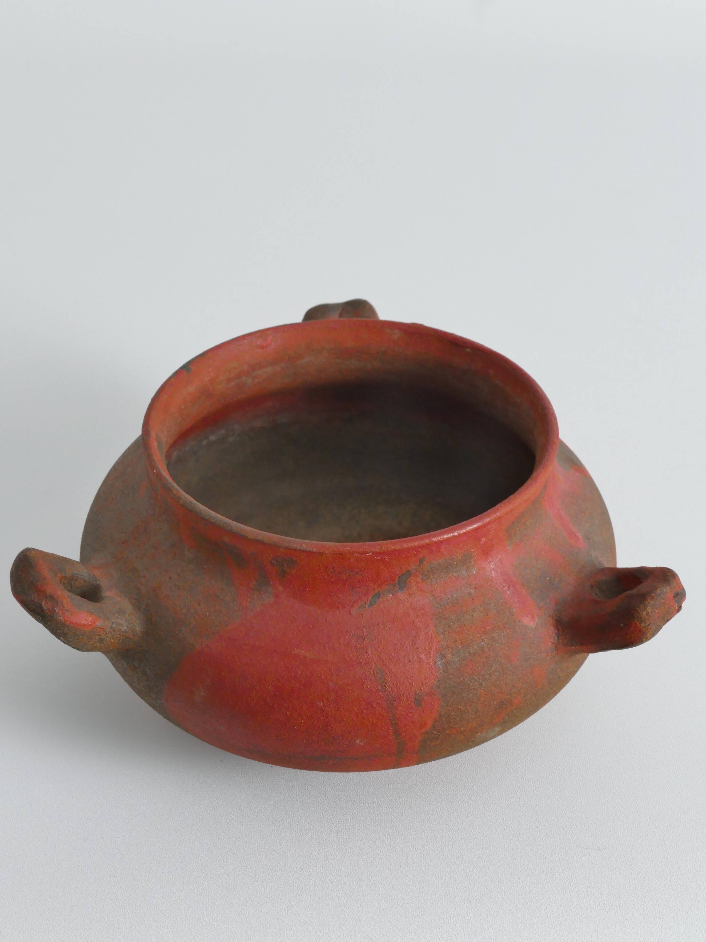 Studio Pottery Three-Handled Earthenware Ceramic Vessel