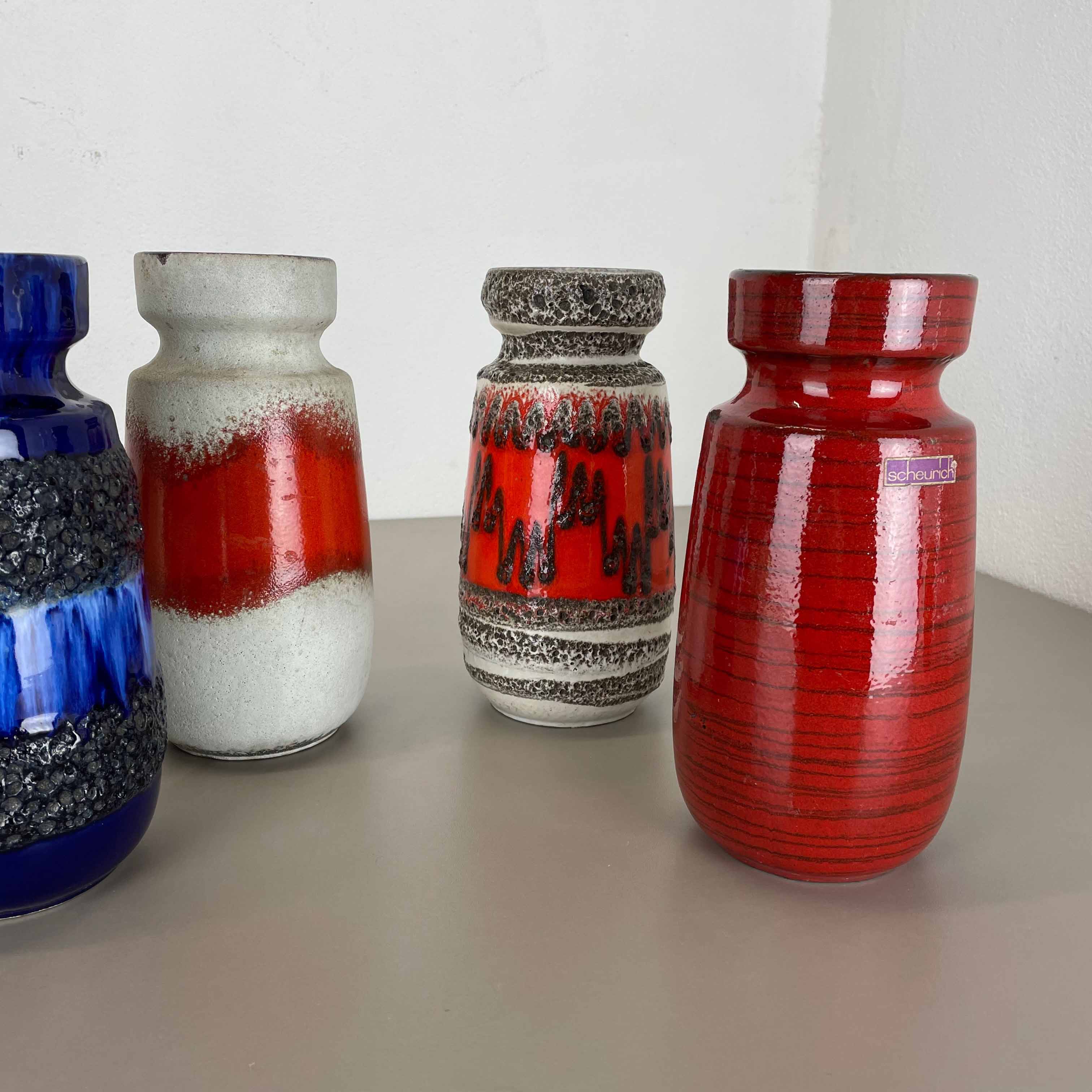 Set of Four Vintage Pottery Fat Lava Vases Made by Scheurich, Germany, 1970s