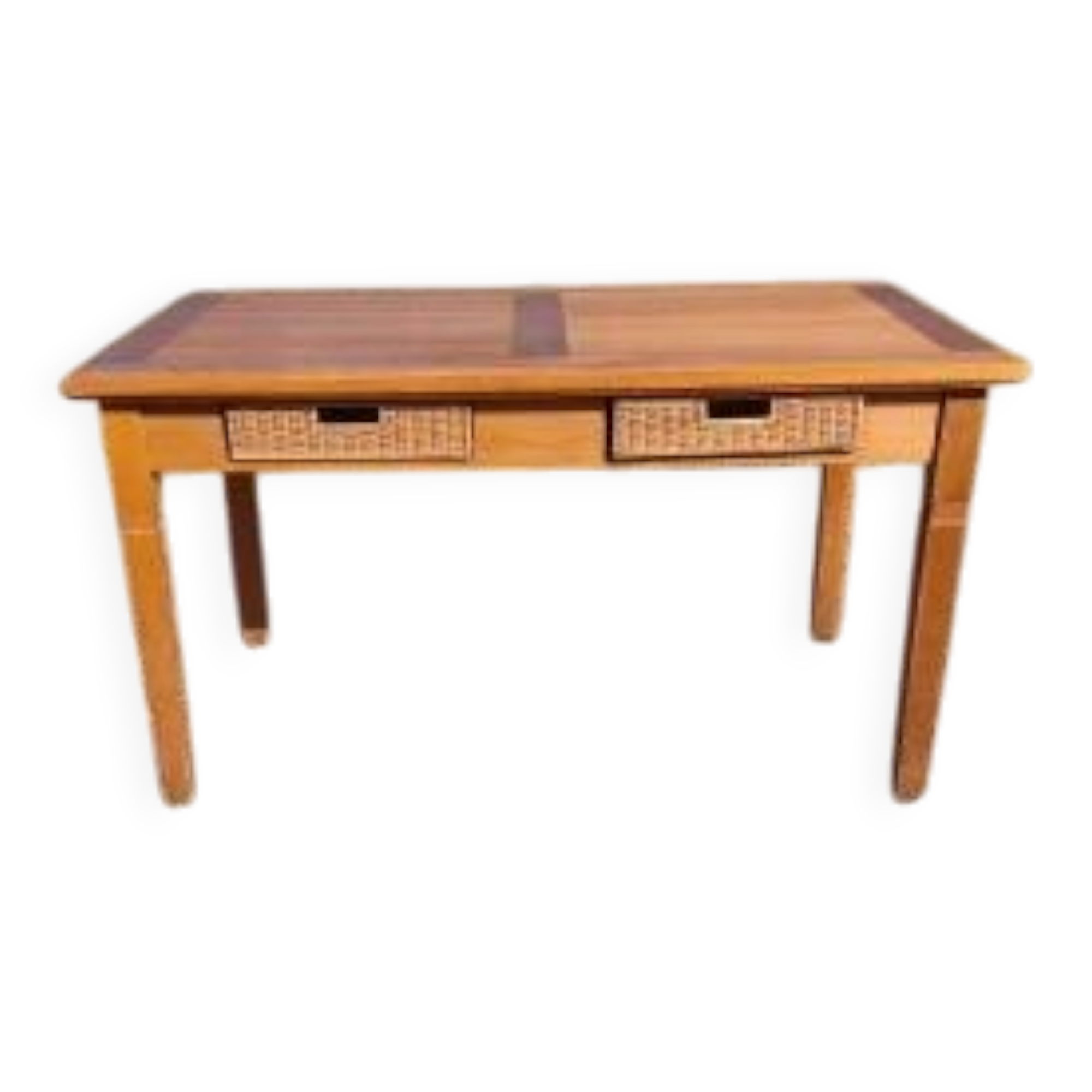 Table vintage en pin et osier