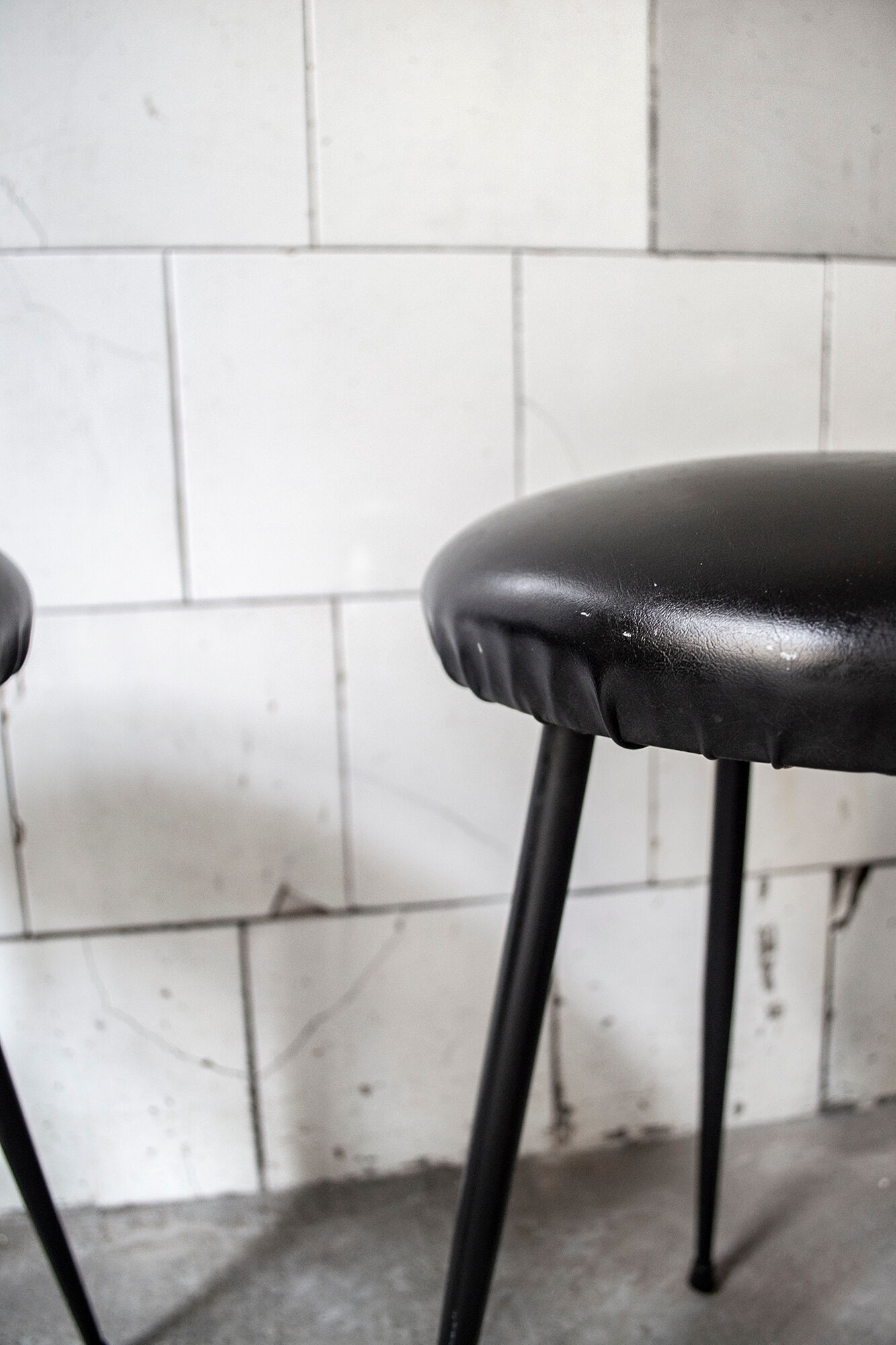 Pair of upholstered vinyl stools Italy 50s