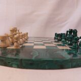 Vintage Complete Chess Set in Malachite and White Stone
