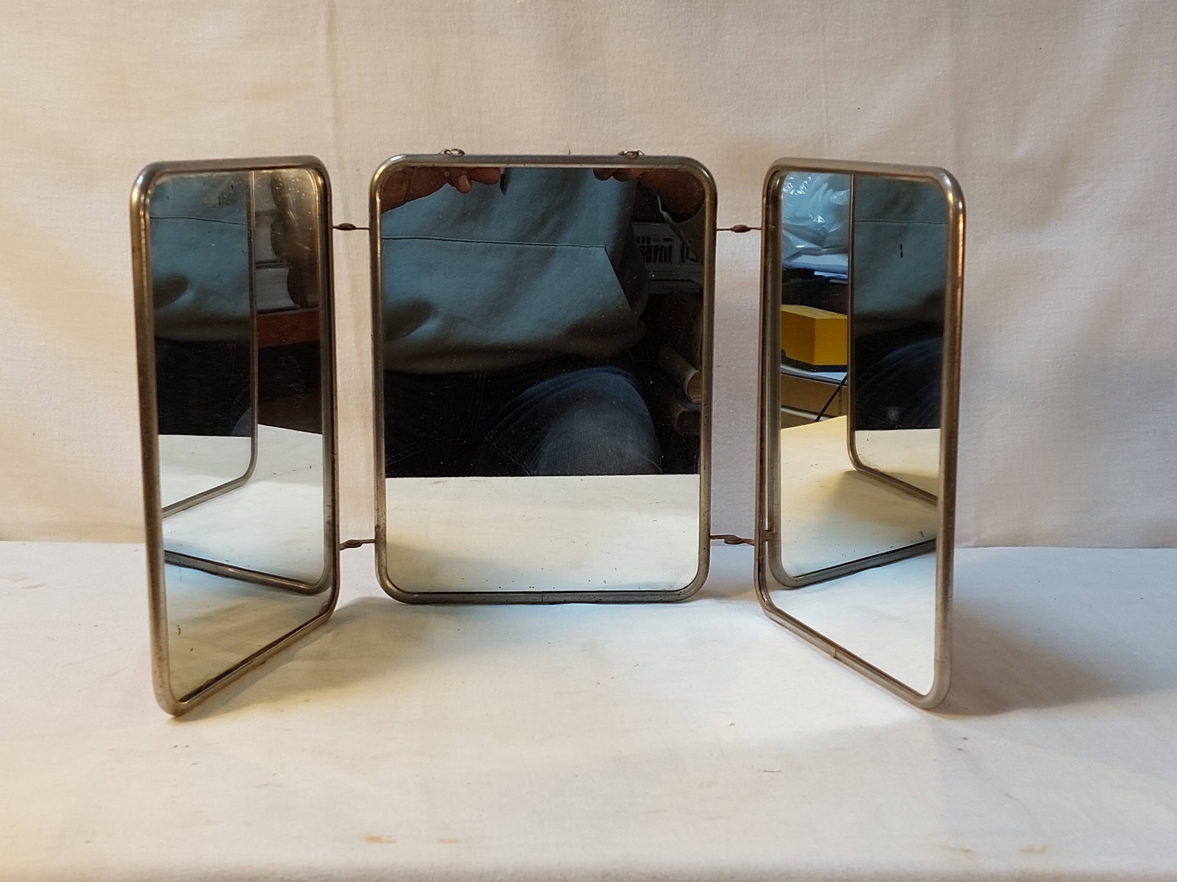 Vintage barber triptych mirror