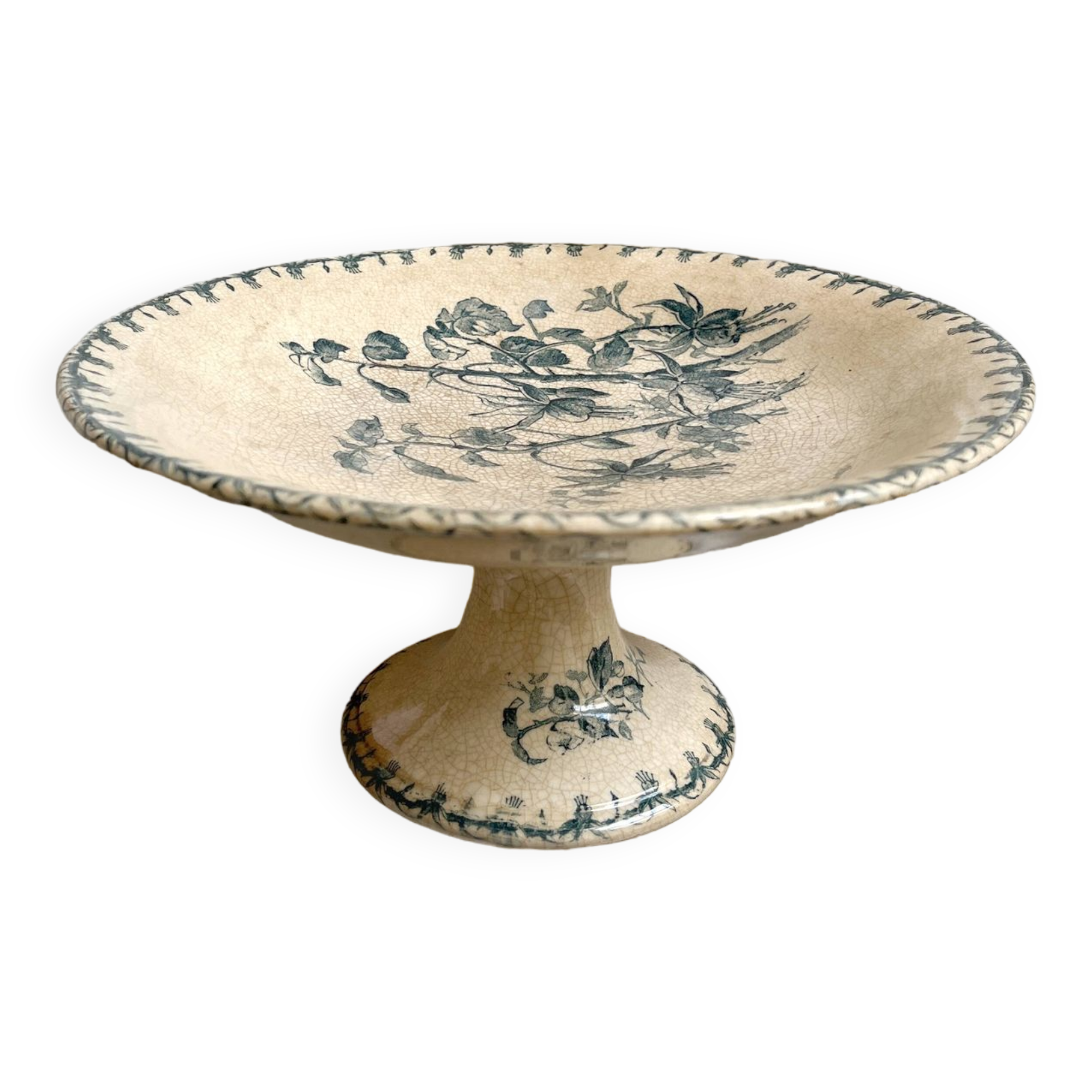 "Fushia" iron earthenware compote dish from Gien circa 1900