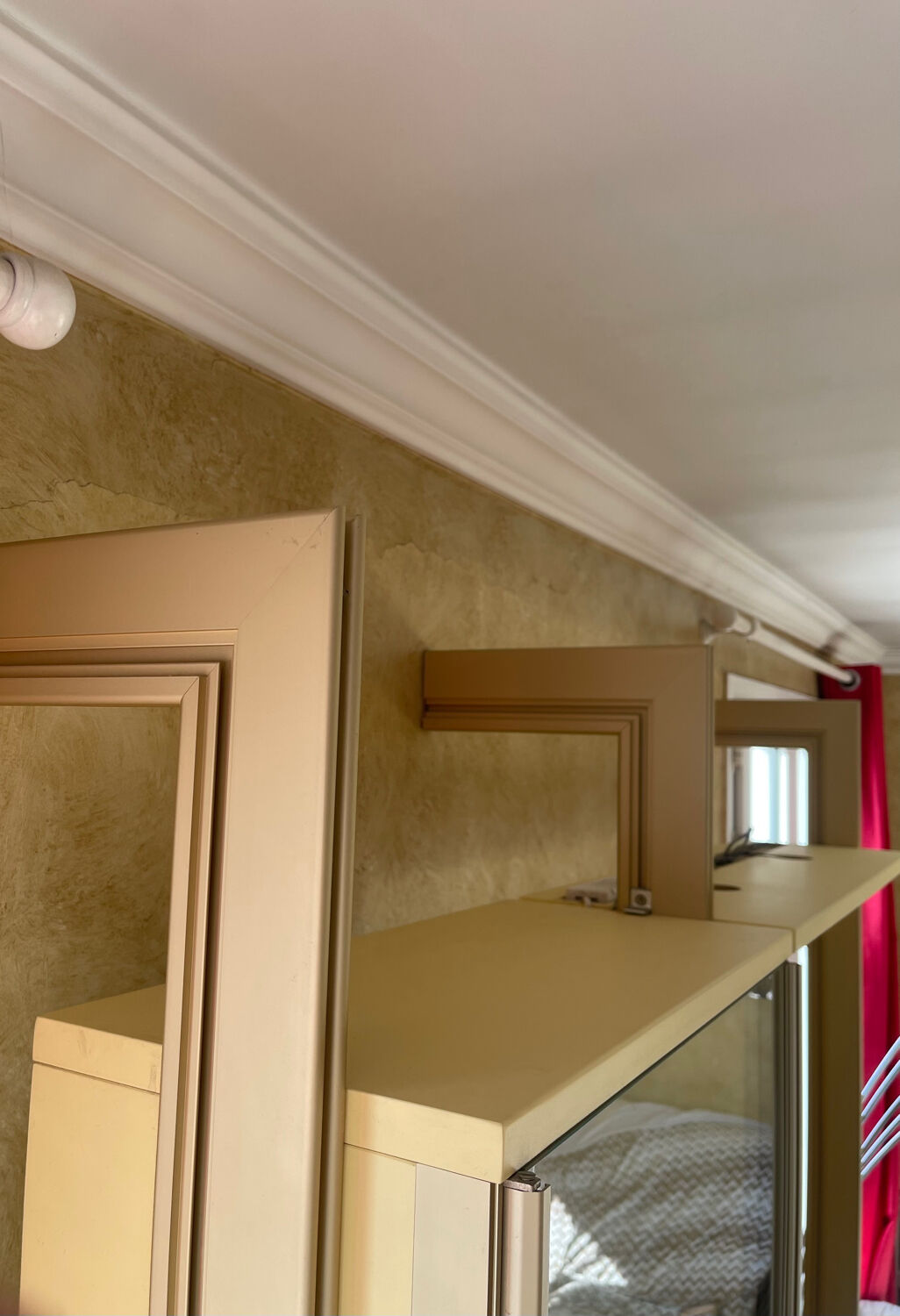 Library, vintage glass and gold aluminium display case, 1980s.