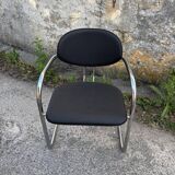 Effezeta armchairs, Italian design from the 70s, in chrome and black leatherette