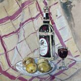 Tableau Aquarelle 1937 "Nature morte : Pommes et rhum"