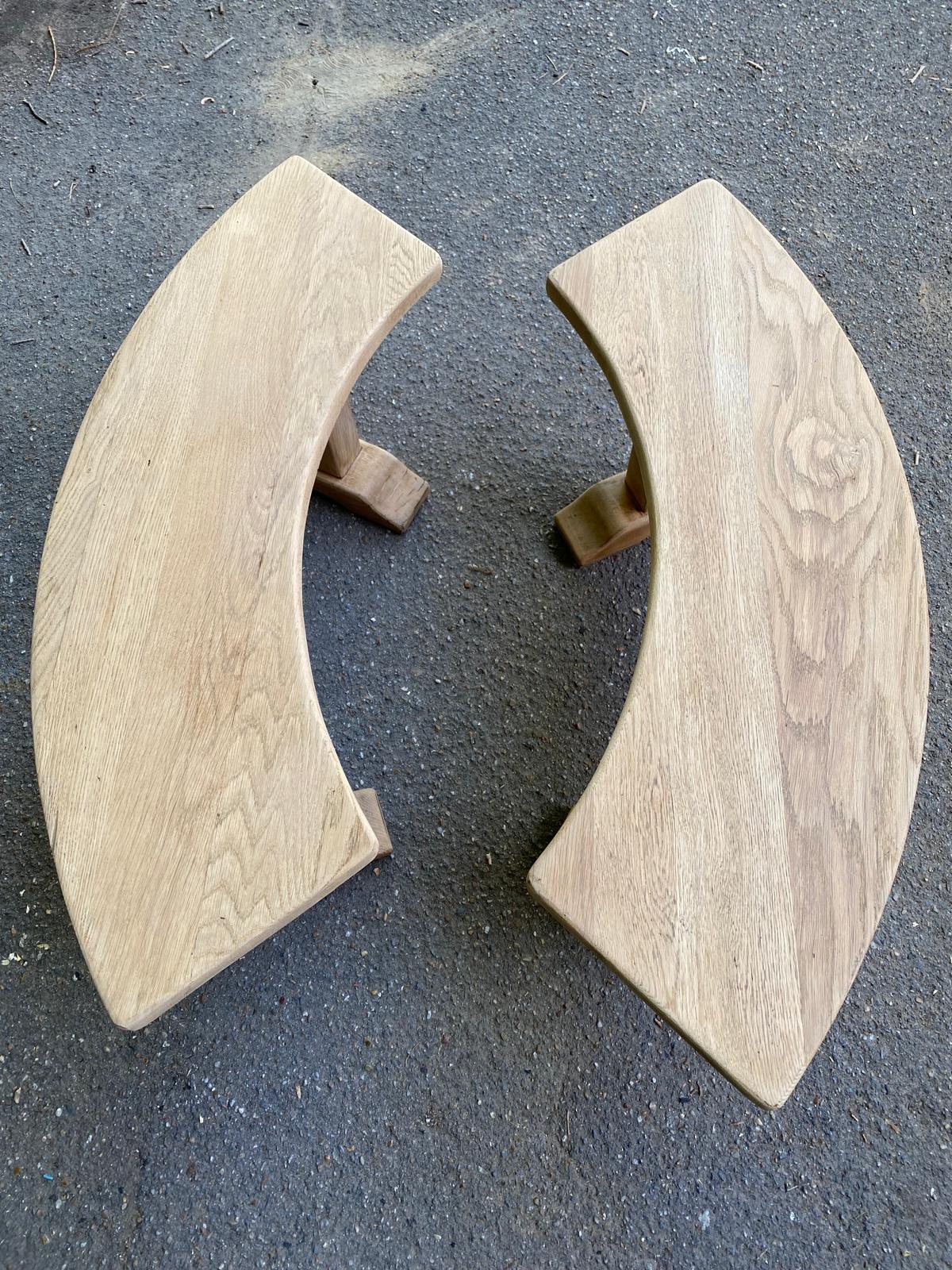 Pair of renovated Barrois-style curved benches in solid oak