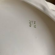 Plat à tarte vintage en faïence à anses – motif floral japonisant
