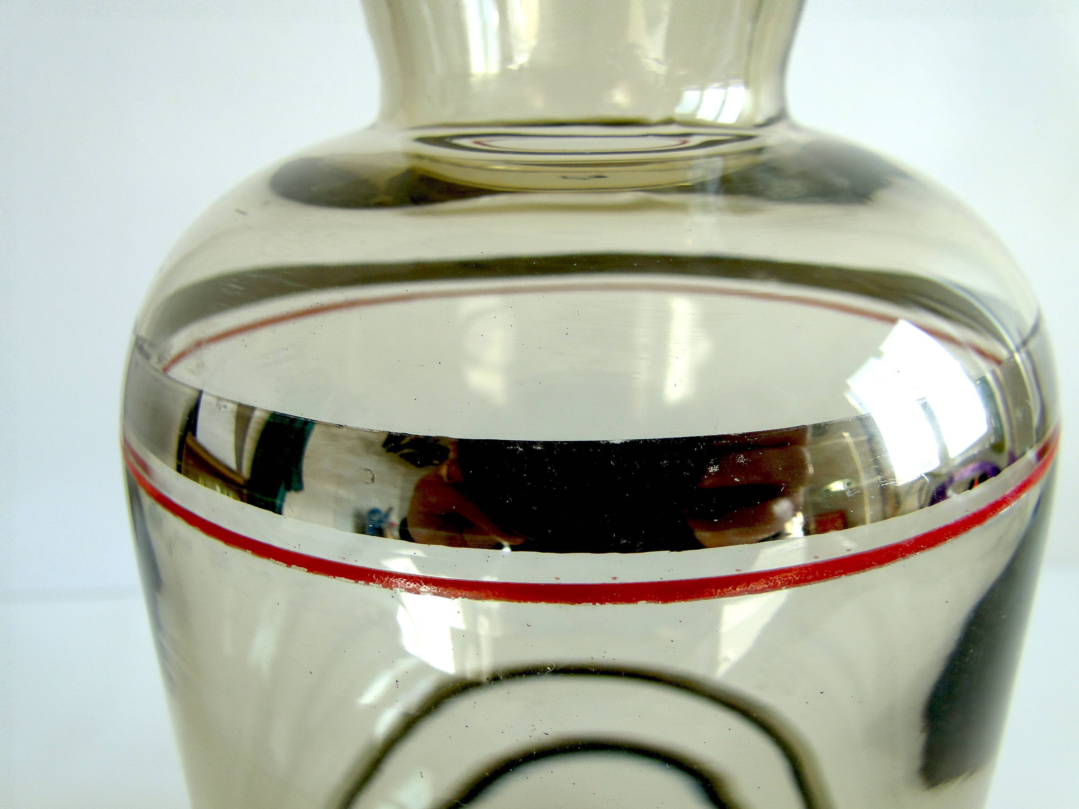 Vase smoked blown glass silver border 50/60