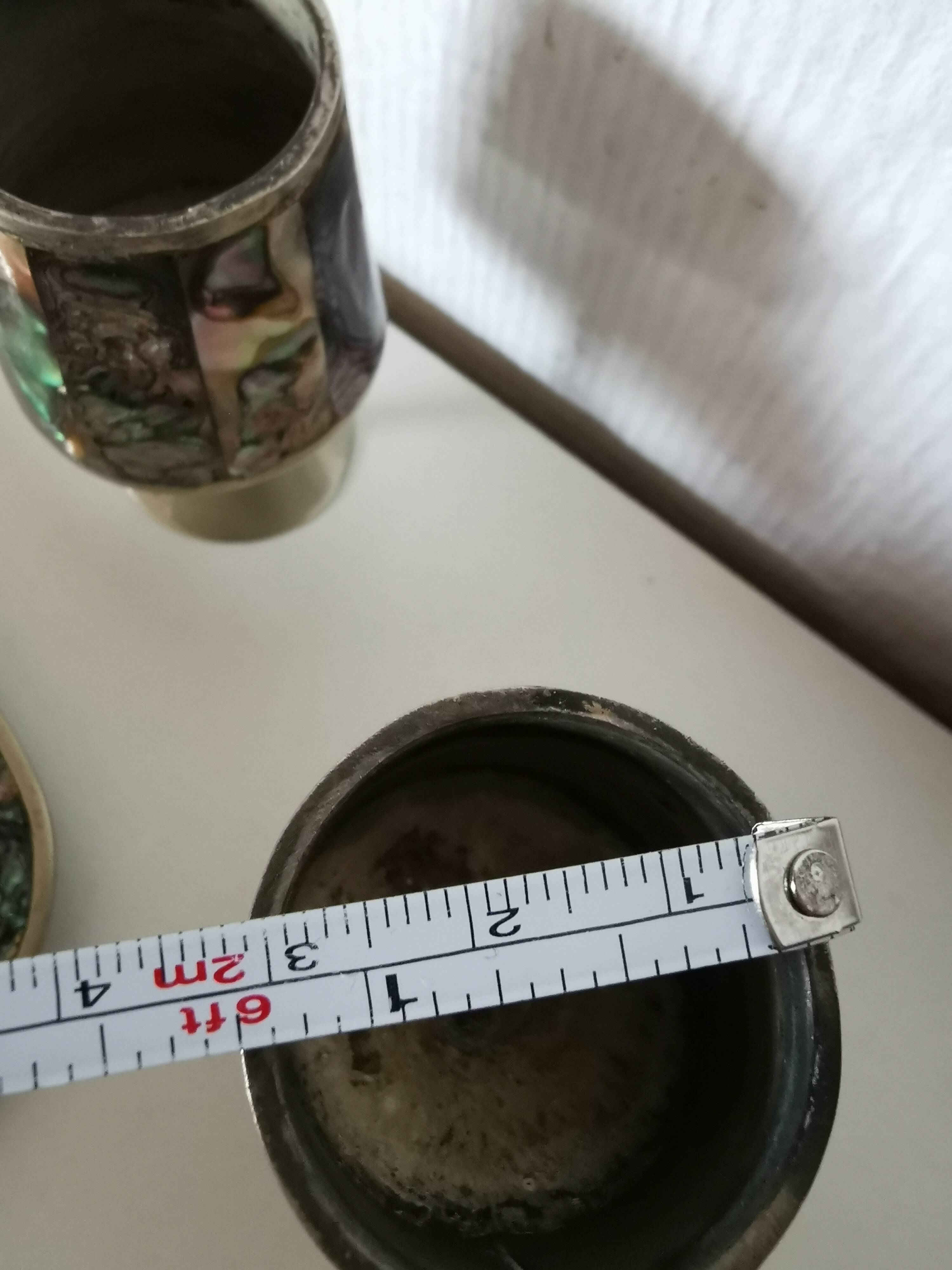 digestive service, glass and tray in silver metal Mexican abalone
