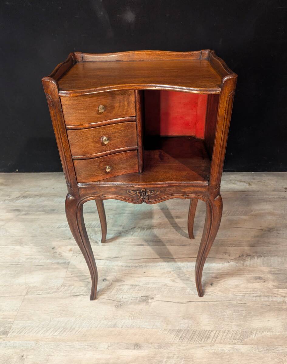 Pair of Louis XV style walnut bedside tables, right and left