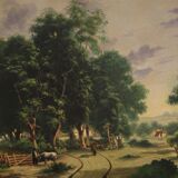 Italian countryside landscape painting oil on canvas from 20th century