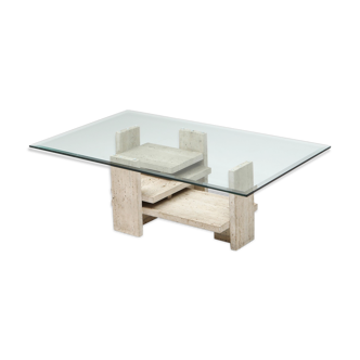 Postmodern coffee table in travertine- 1970s