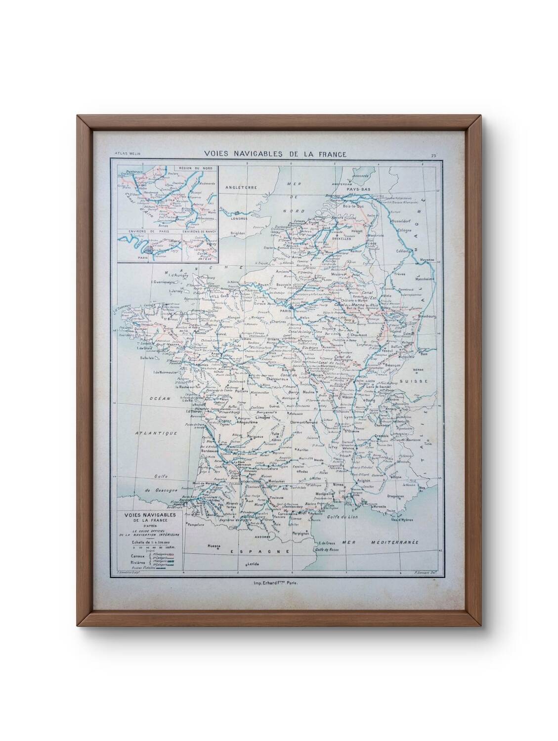 Carte des voies navigables de France, originale imprimée en 1896.