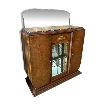 Buffet Art Deco en bois avec miroir et marbre