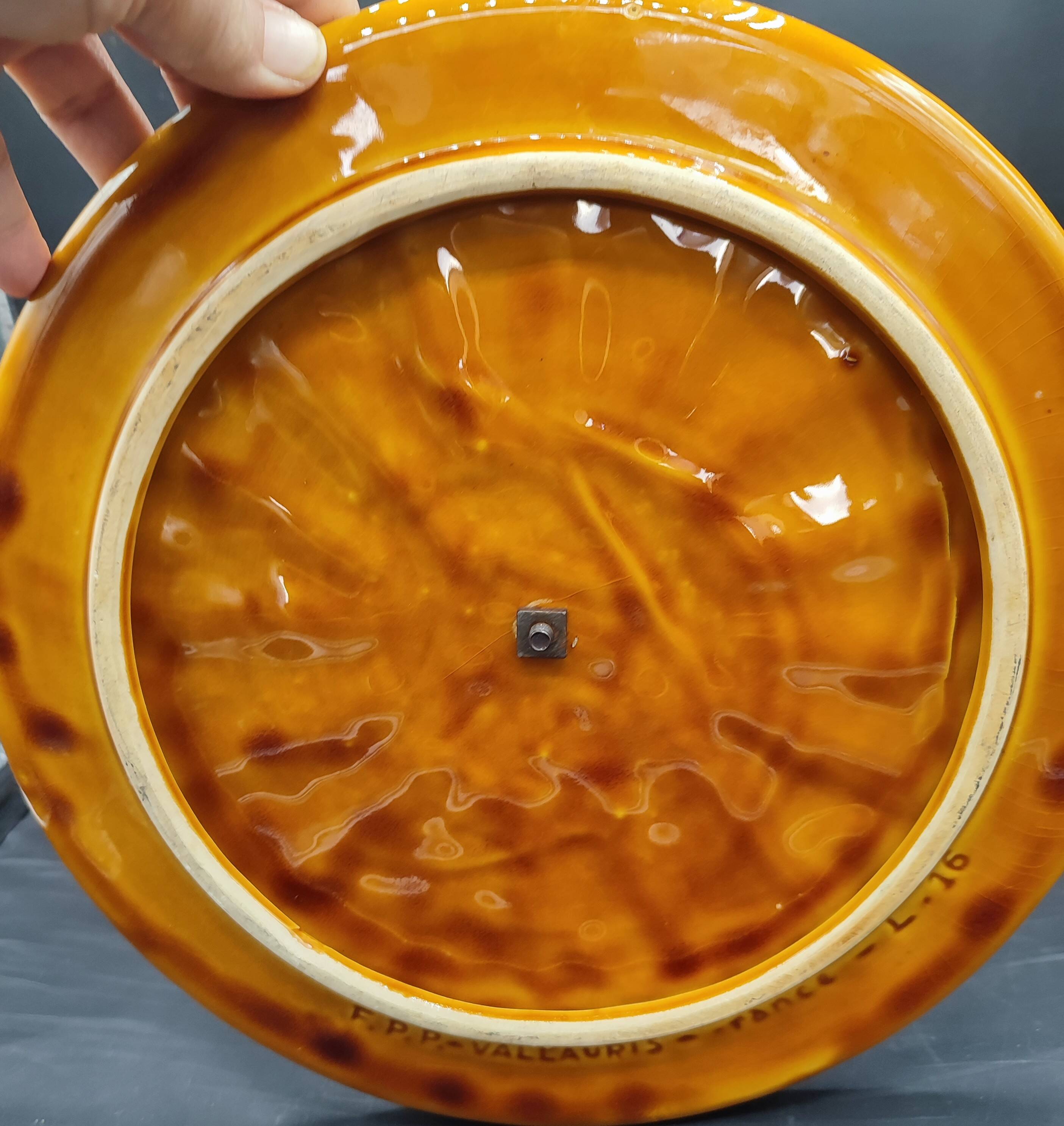Vintage Vallauris plate, glazed ceramic in wicker style.