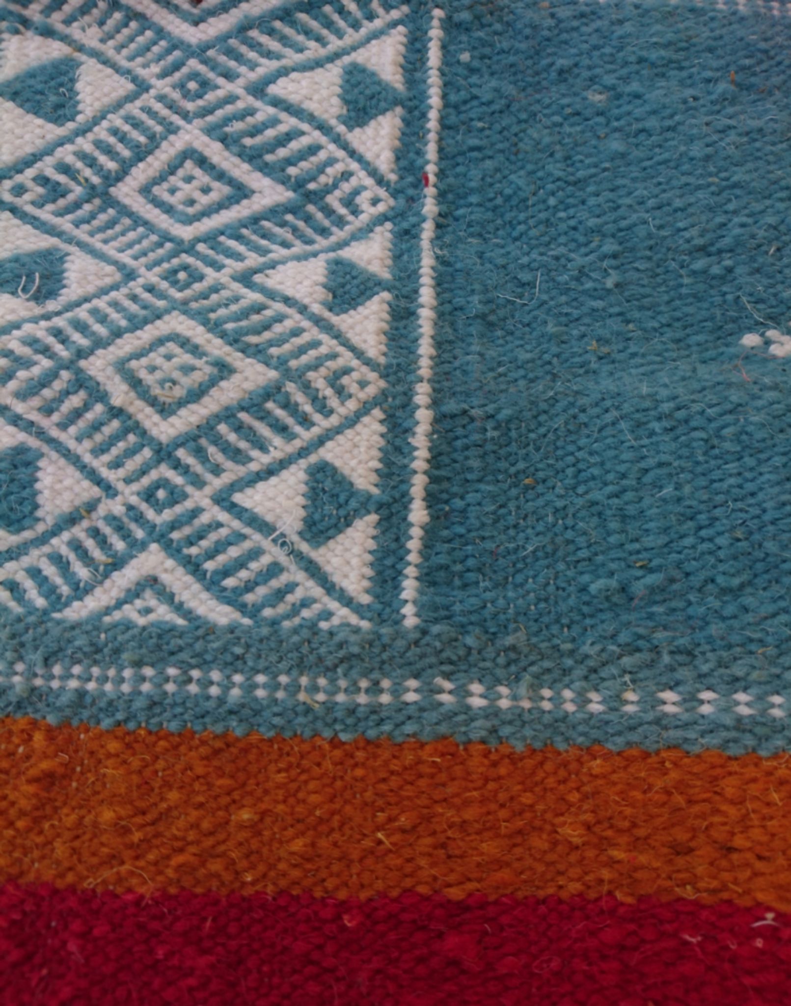 Kilim bleu orange rouge multicolore fait à la main 110x60cm