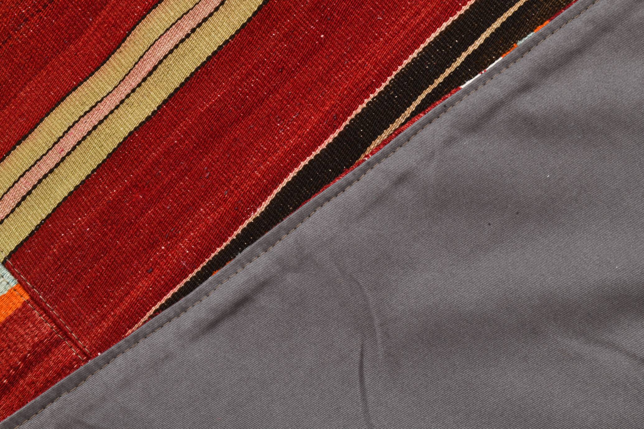 Red & Green Striped Pattern Turkish Kilim Rug, 270x383Cm