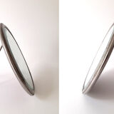 Adjustable Beveled Round Mirror in Metal Frame for Table or Wall