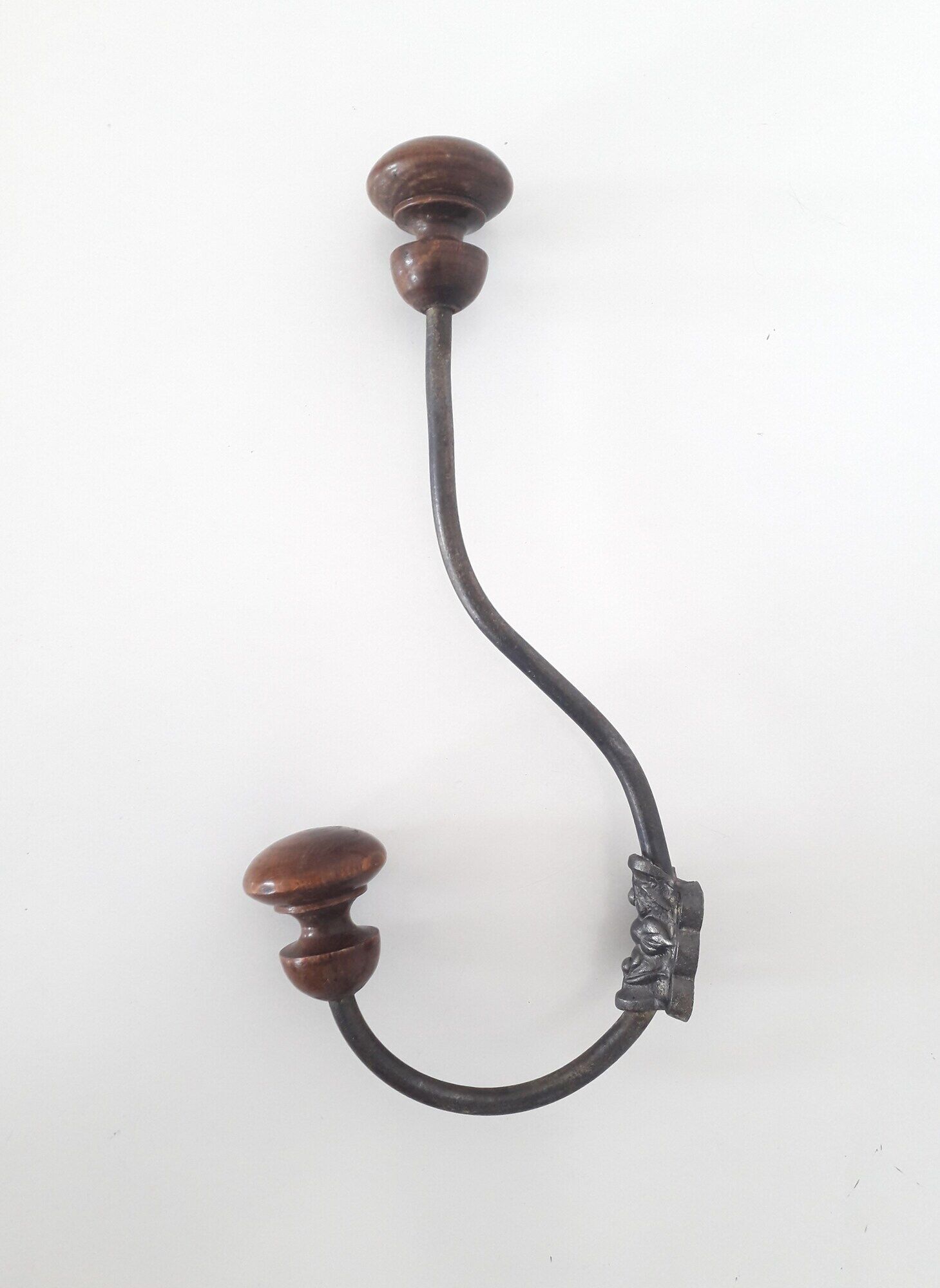 Old hook - wall coat rack - wood and metal - 1940