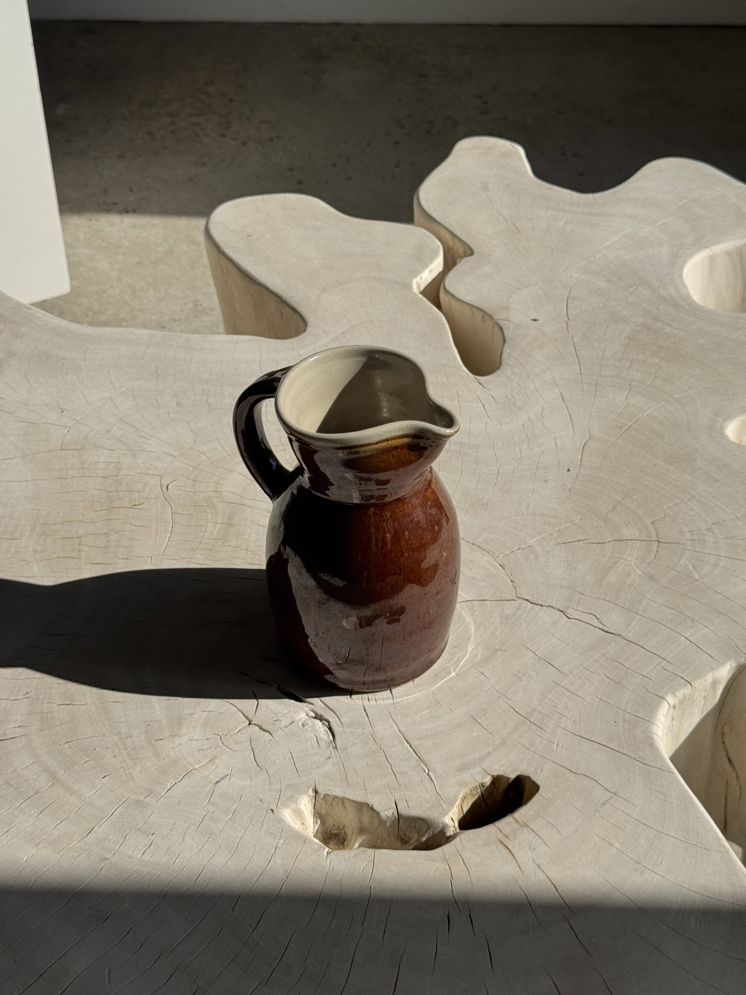 Large brown glazed stoneware jug Grès du Berry Made in France H19