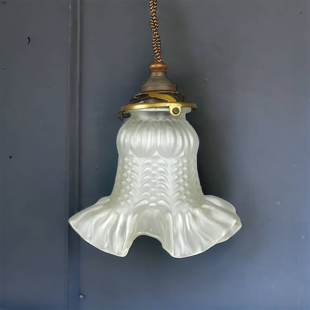 French mid century frosted glass tulip hanging lamp, 1950s