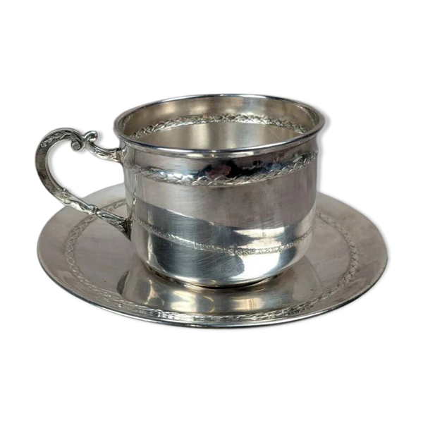 Tasse et sous-coupe vintage en métal argenté