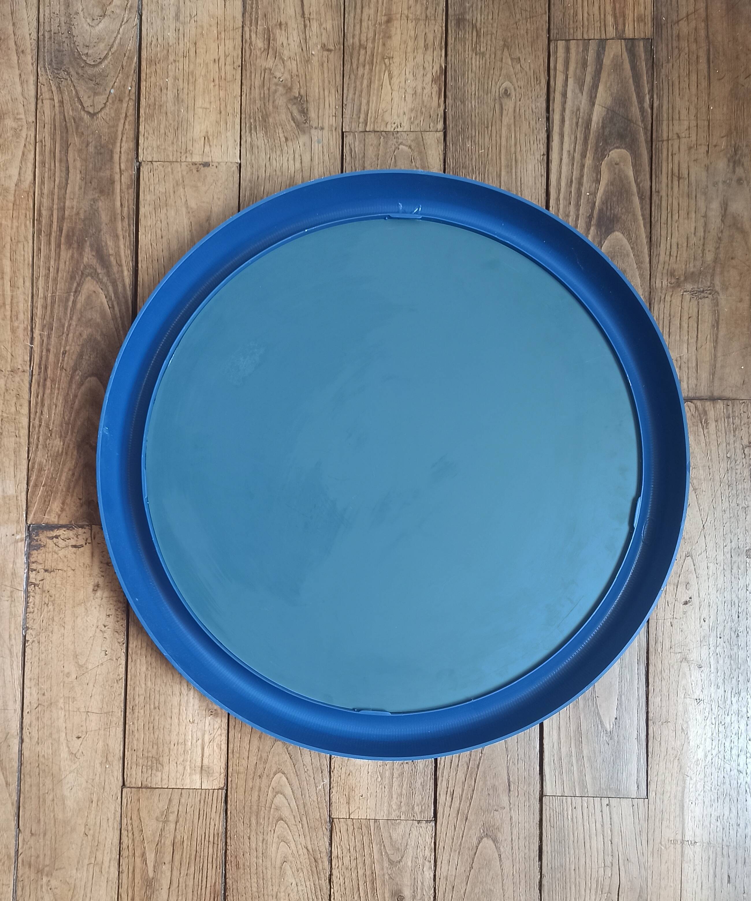 Royal blue round mirror space age