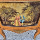 Louis xv curved display case with romantic scene