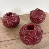 Cabbage-shaped slipware candlesticks, set of 3