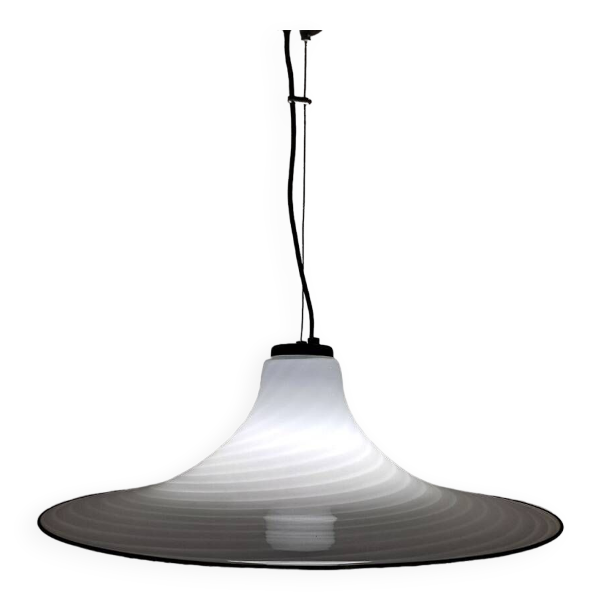 Vintage very large murano white swirl ceiling light black rim