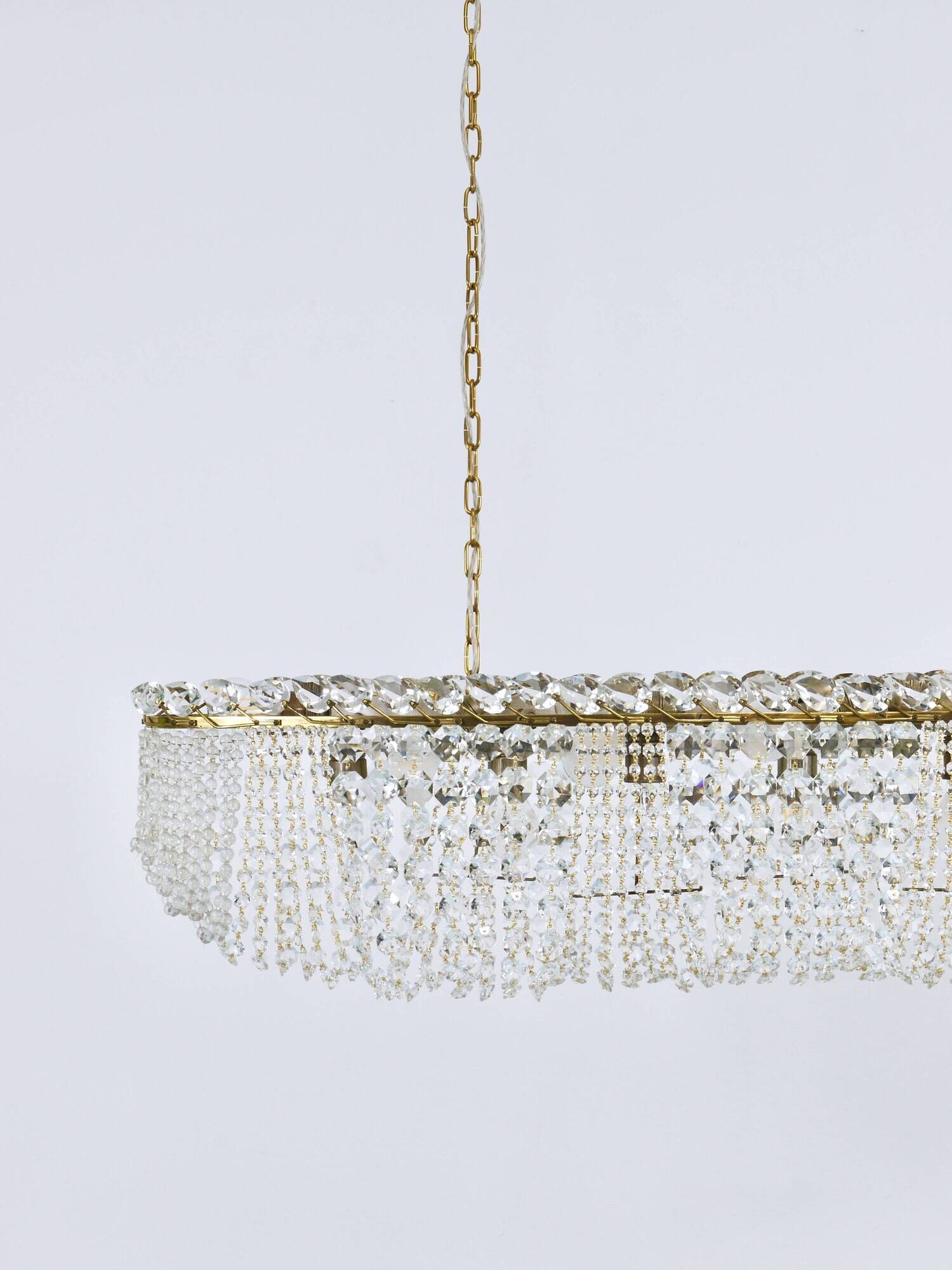 J.T. Kalmar Josef Frank 58" Zeppelin Crystal and Brass Chandelier, Vienna, 1950s