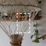 Large vintage macramé pendant lamp in cotton thread and wool, 120 cm.