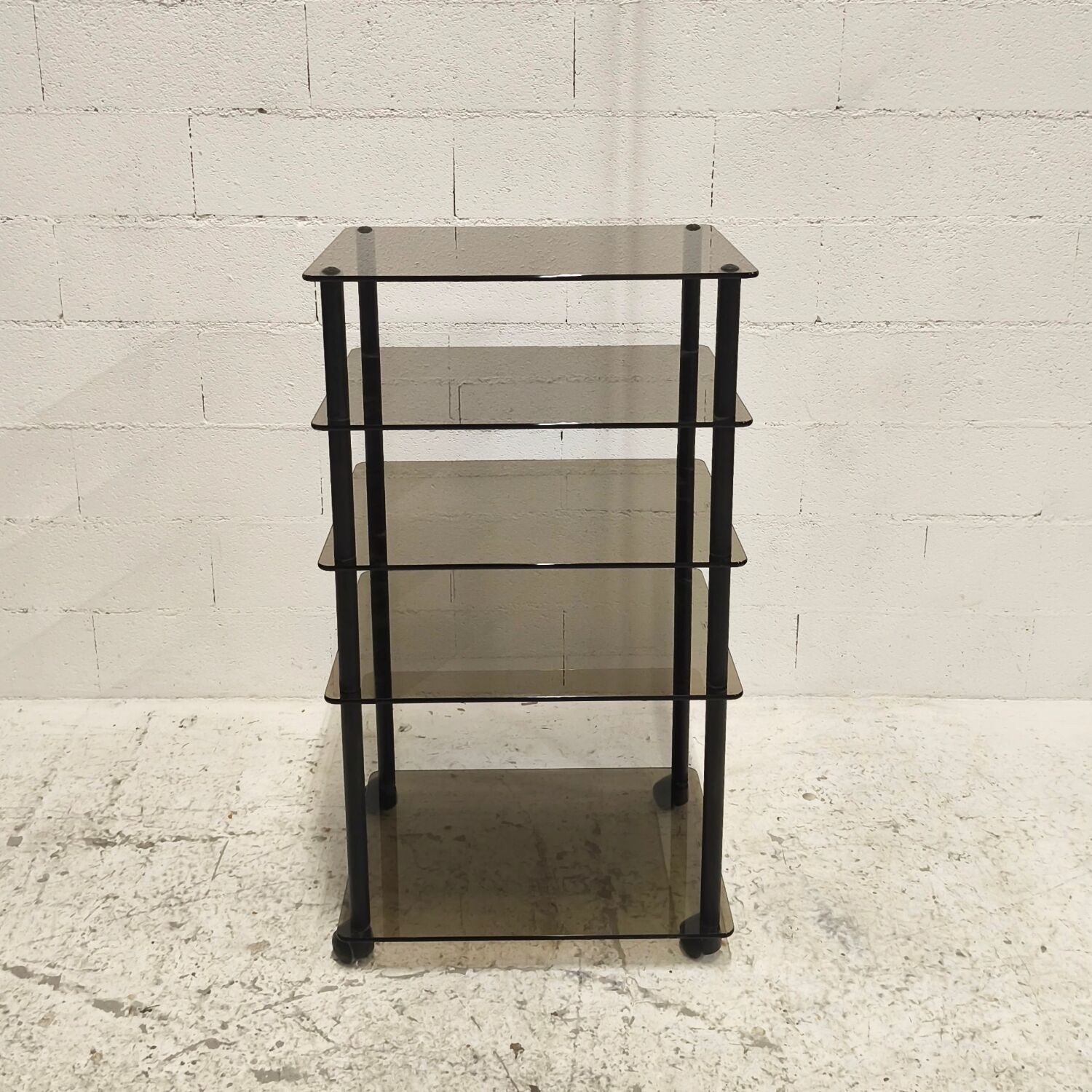 Smoked glass shelving unit, 1980