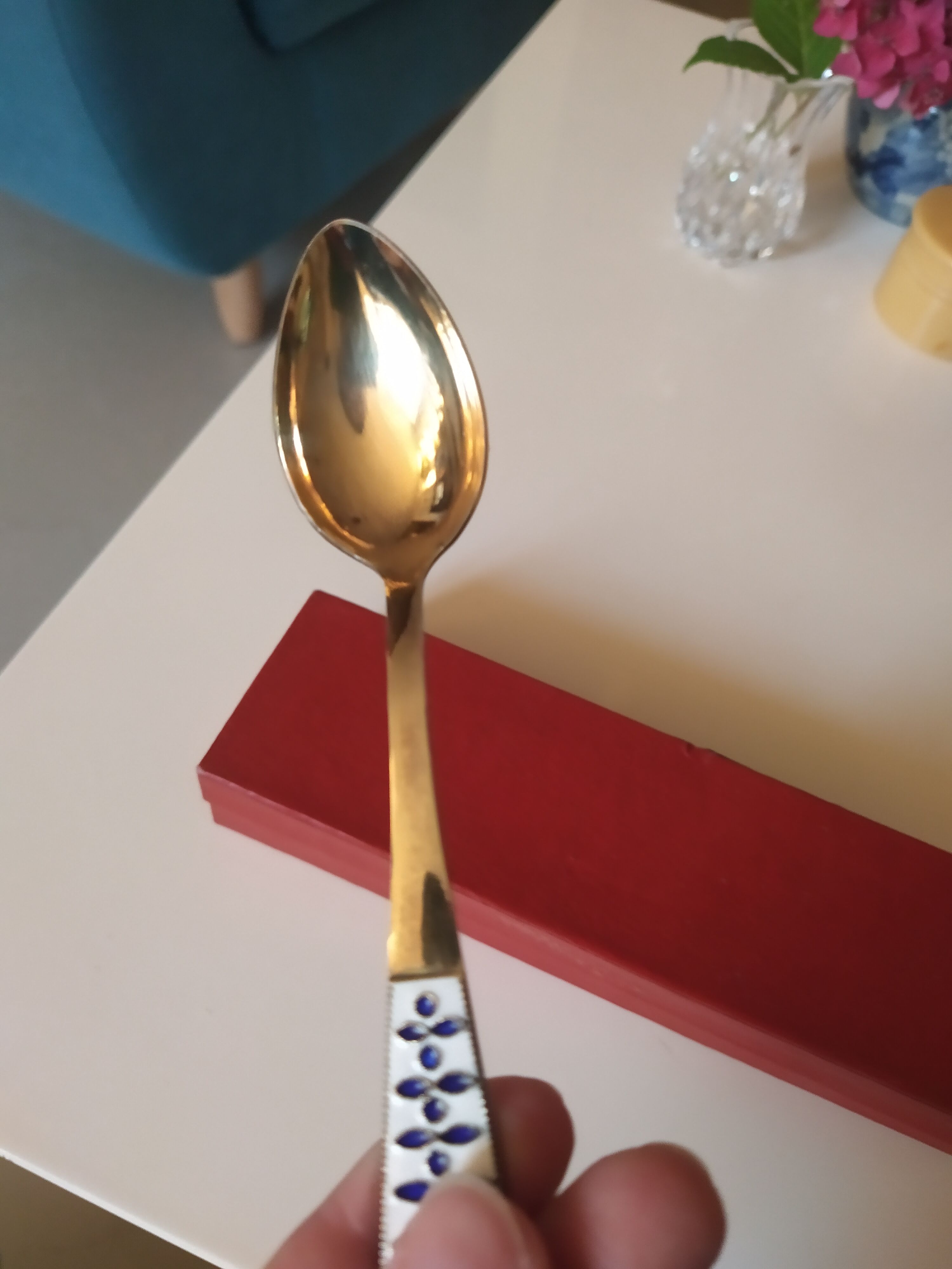 Russian enamelled silver spoon